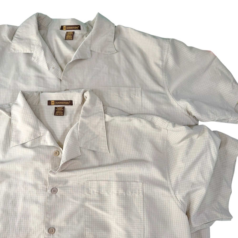 2pack Harriton 2XL Tan Short Sleeve Button Down Camp Collar Shirt Dadcore
